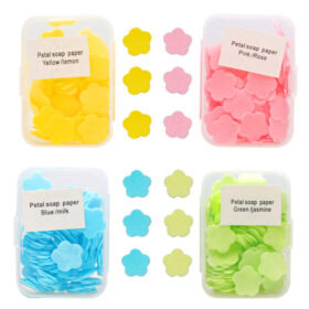 Lot de 10 feuilles de savon moussant format voyage — biodégradables, parfum léger Lot de 10 feuilles de savon moussant format voyage — biodégradables, parfum léger