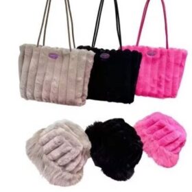 Ensemble sac à main & chapeau en peluche — chic, léger et assorti