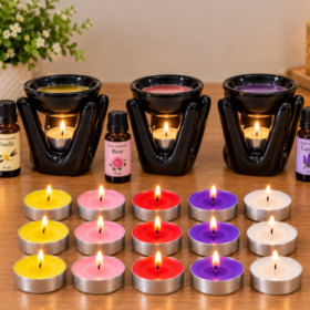 Coffret parfum d'ambiance (brûle-parfum, 15 bougies, 2 huiles — noir ou blanc) – Image 2