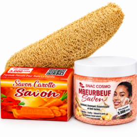 Pack savons et lufa (savon carotte, savon gommant Mbeurbeuf, lufa naturelle)